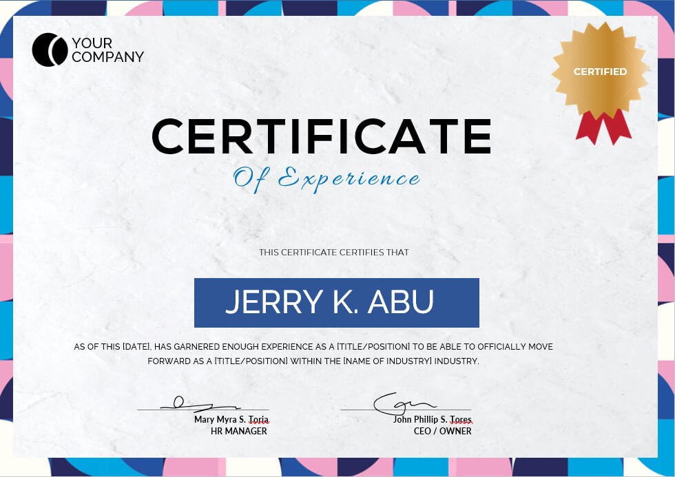 Experience Certificate Template 4