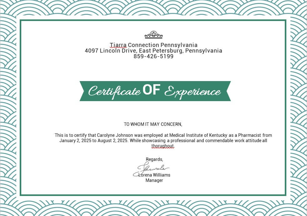 Experience Certificate Template 6