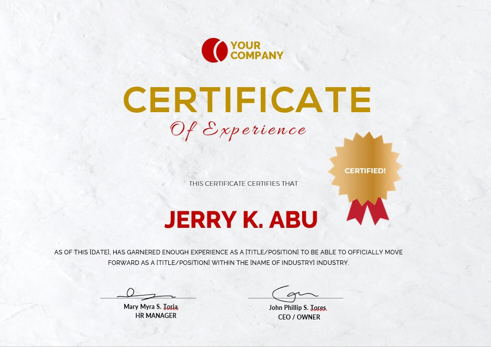 Experience Certificate Template 7