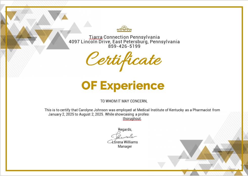 Experience Certificate Template 9