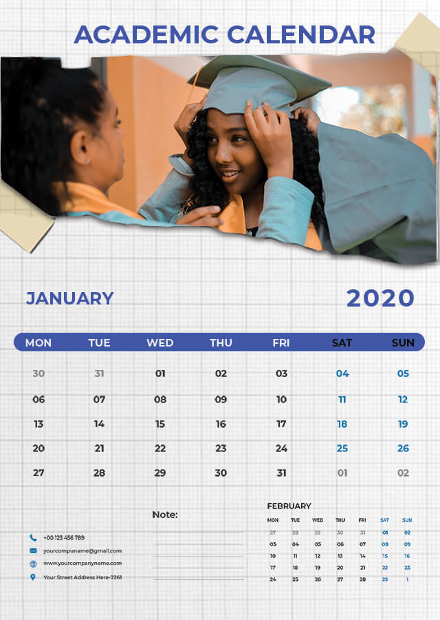 academic calendar template in Photoshop PSD