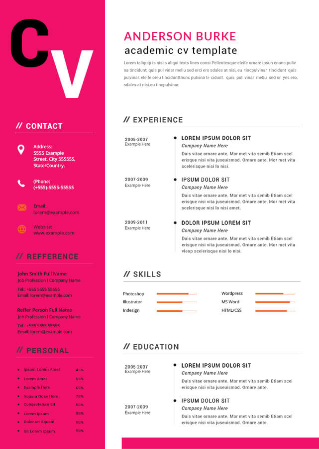 academic cv template PSD File Free Download