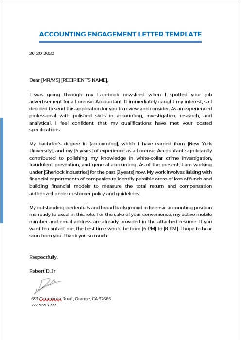 accounting engagement letter template 1