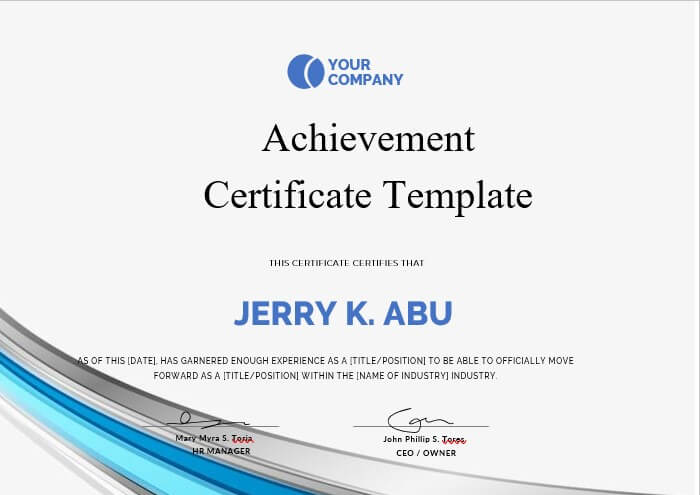 acheivement certificate template 10