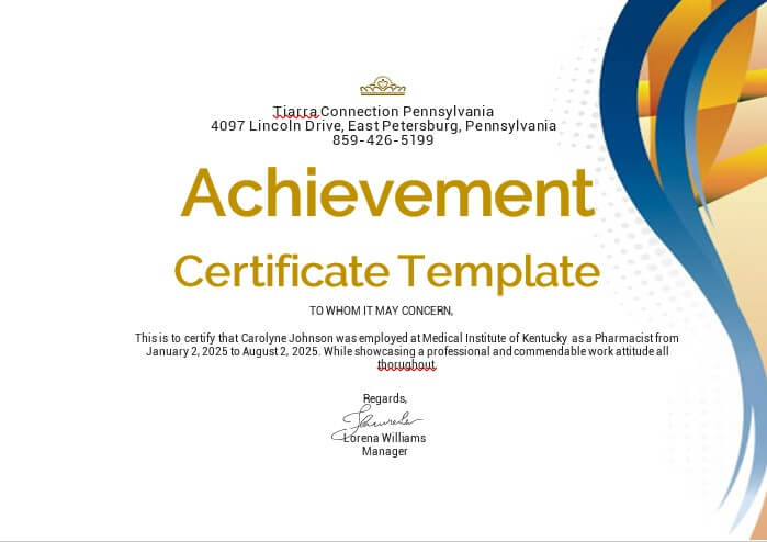 acheivement certificate template 8