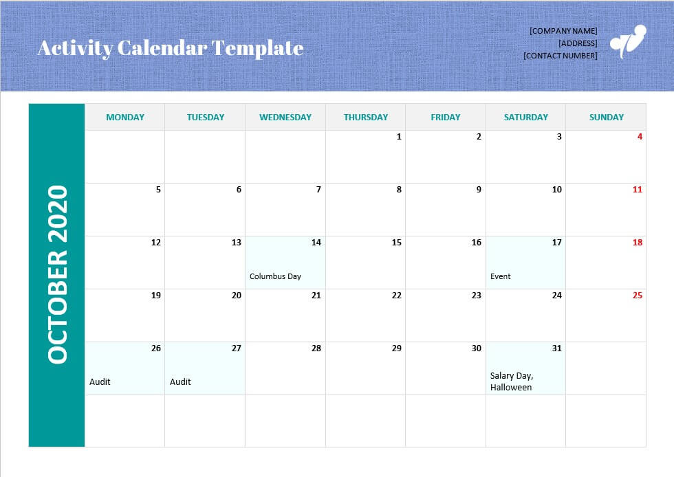 activity calendar template 2