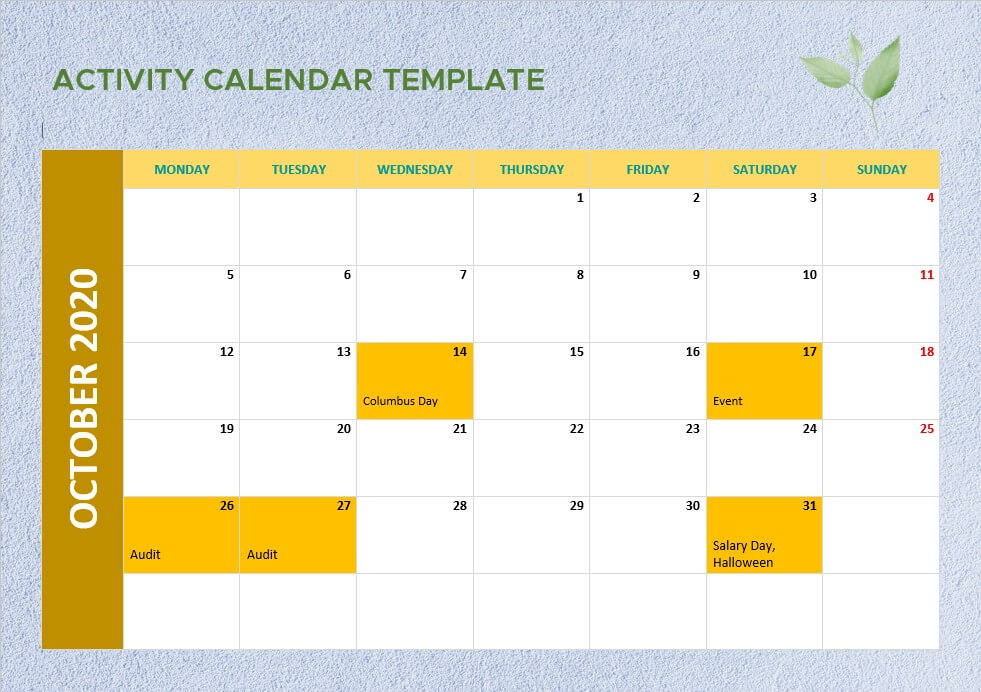 activity calendar template 7