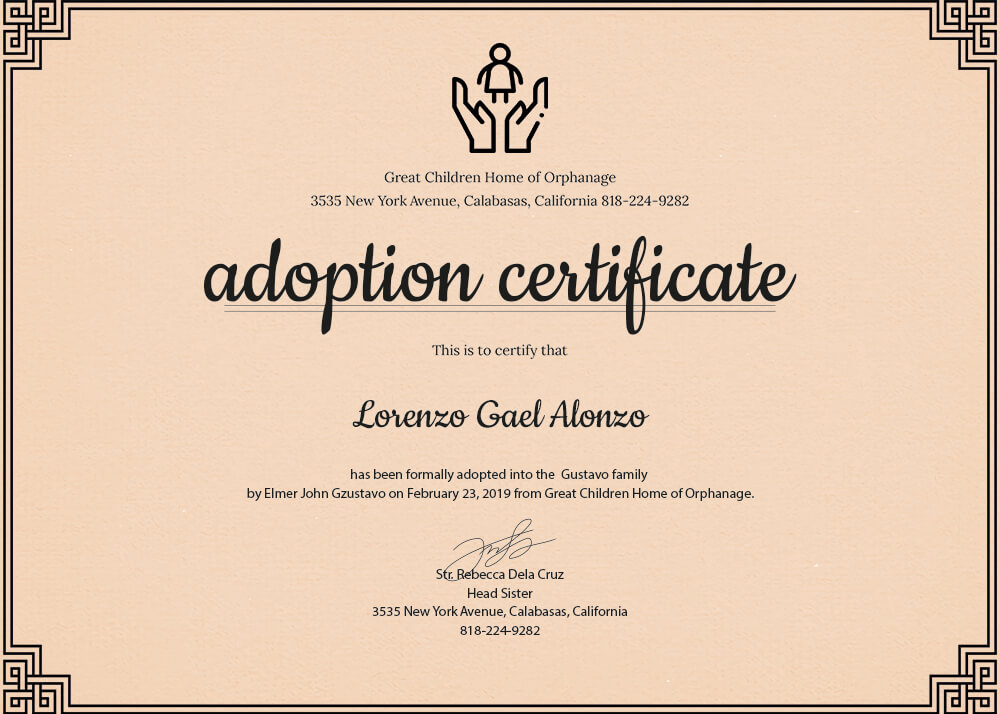 adoption certificate template Free Templates in PSD file