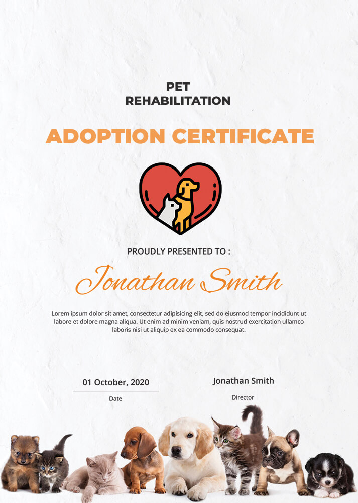 adoption certificate template PSD File Free Download