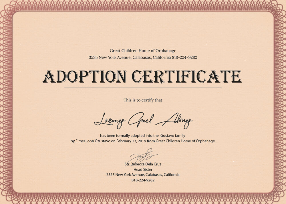 adoption certificate template Templates for Photoshop