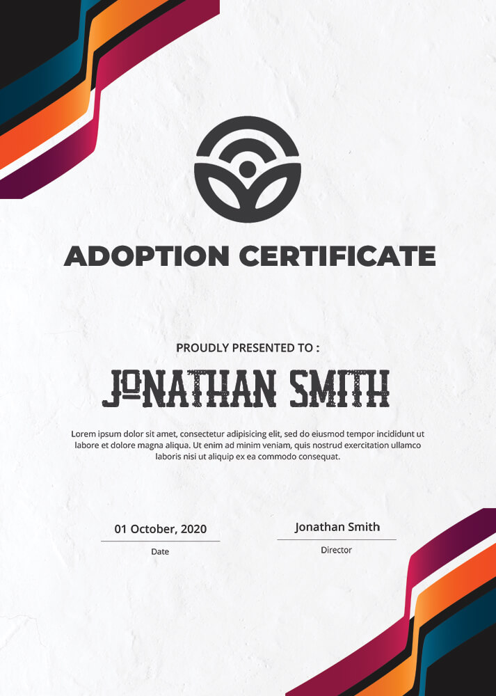 adoption certificate template in Photoshop PSD