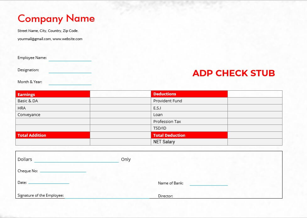adp check stub template 6