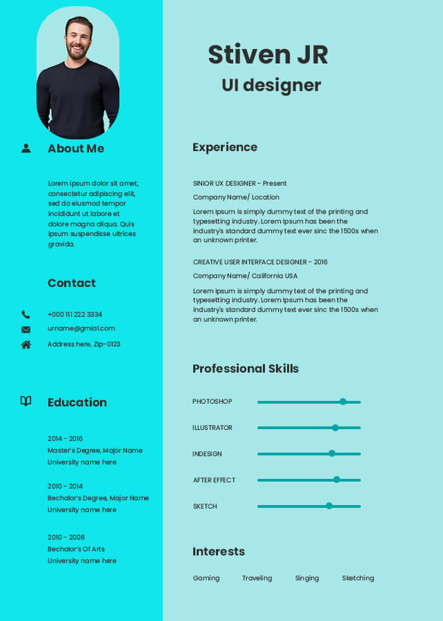 column resume template PSD File Free Download