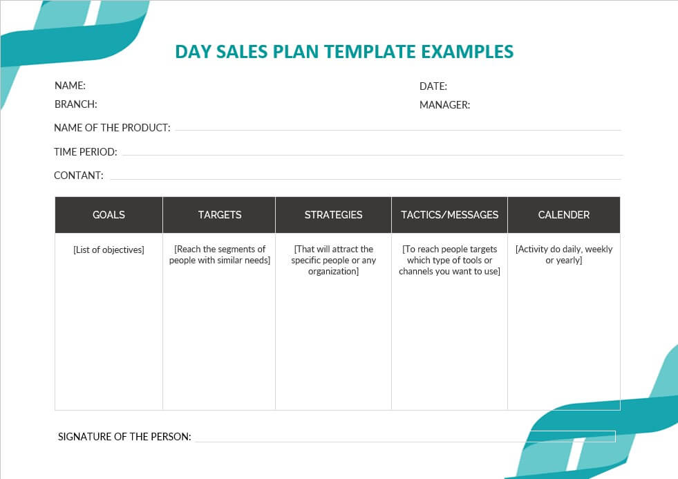 day sales plan template examples 2
