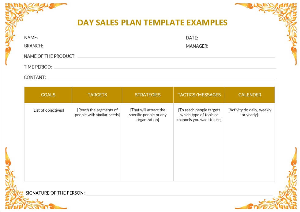 day sales plan template examples 5
