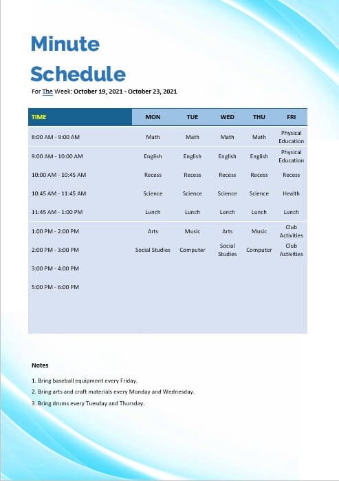 minute schedule 10