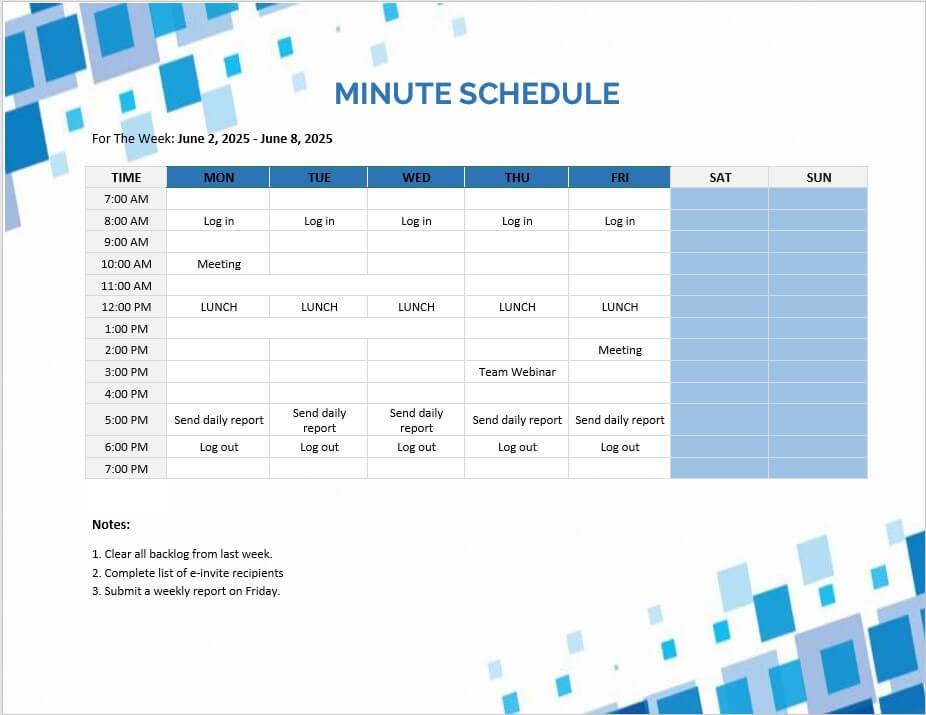 minute schedule 6