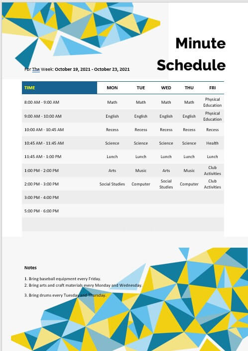 minute schedule 8