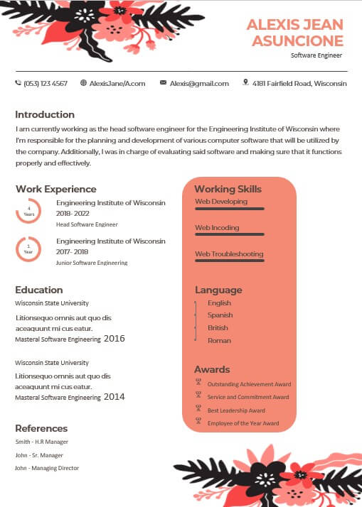 page resume template 1