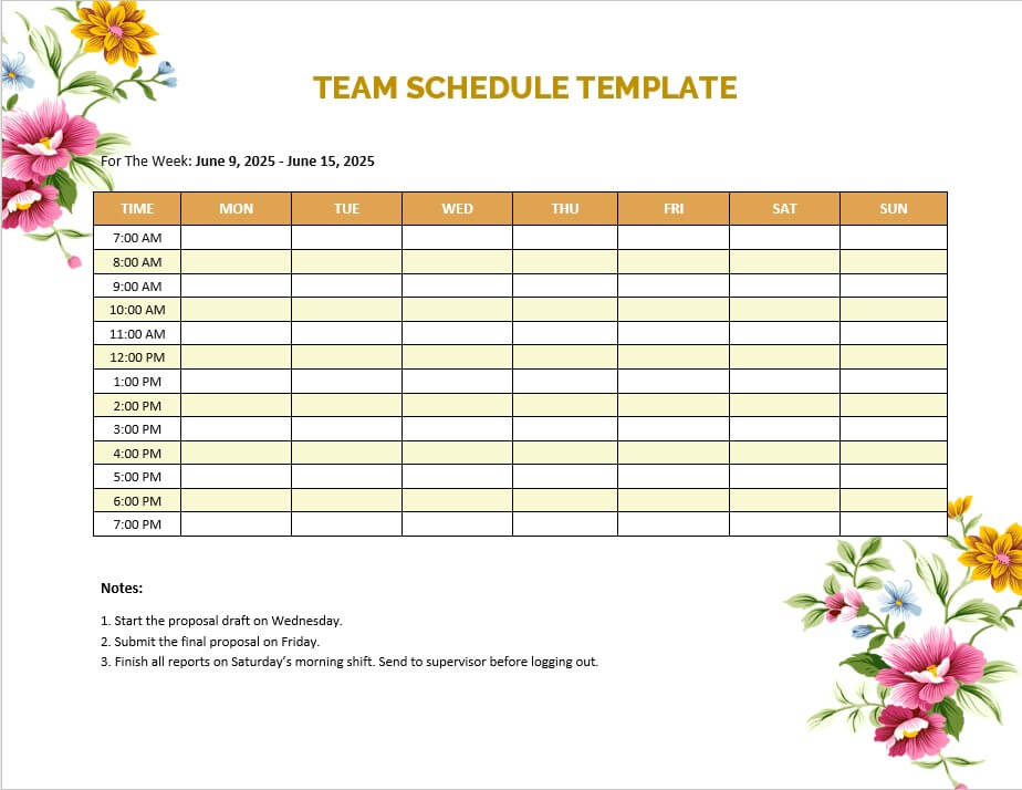 team schedule template 1