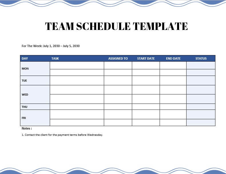 team schedule template 4