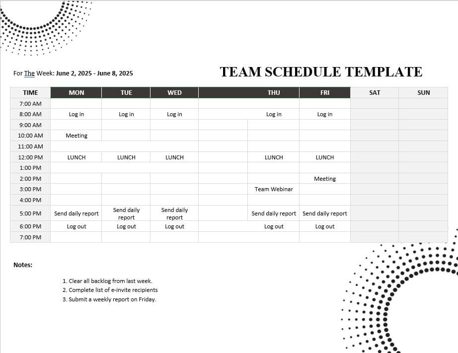 team schedule template 7