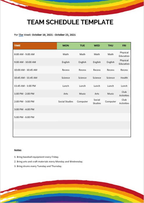 team schedule template 8