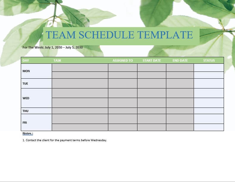 team schedule template 9