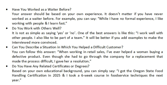 33. Waiter Interview Questions