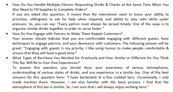 40. Bartender Interview Questions