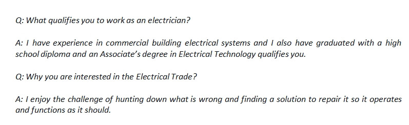 52. Electrician interview question