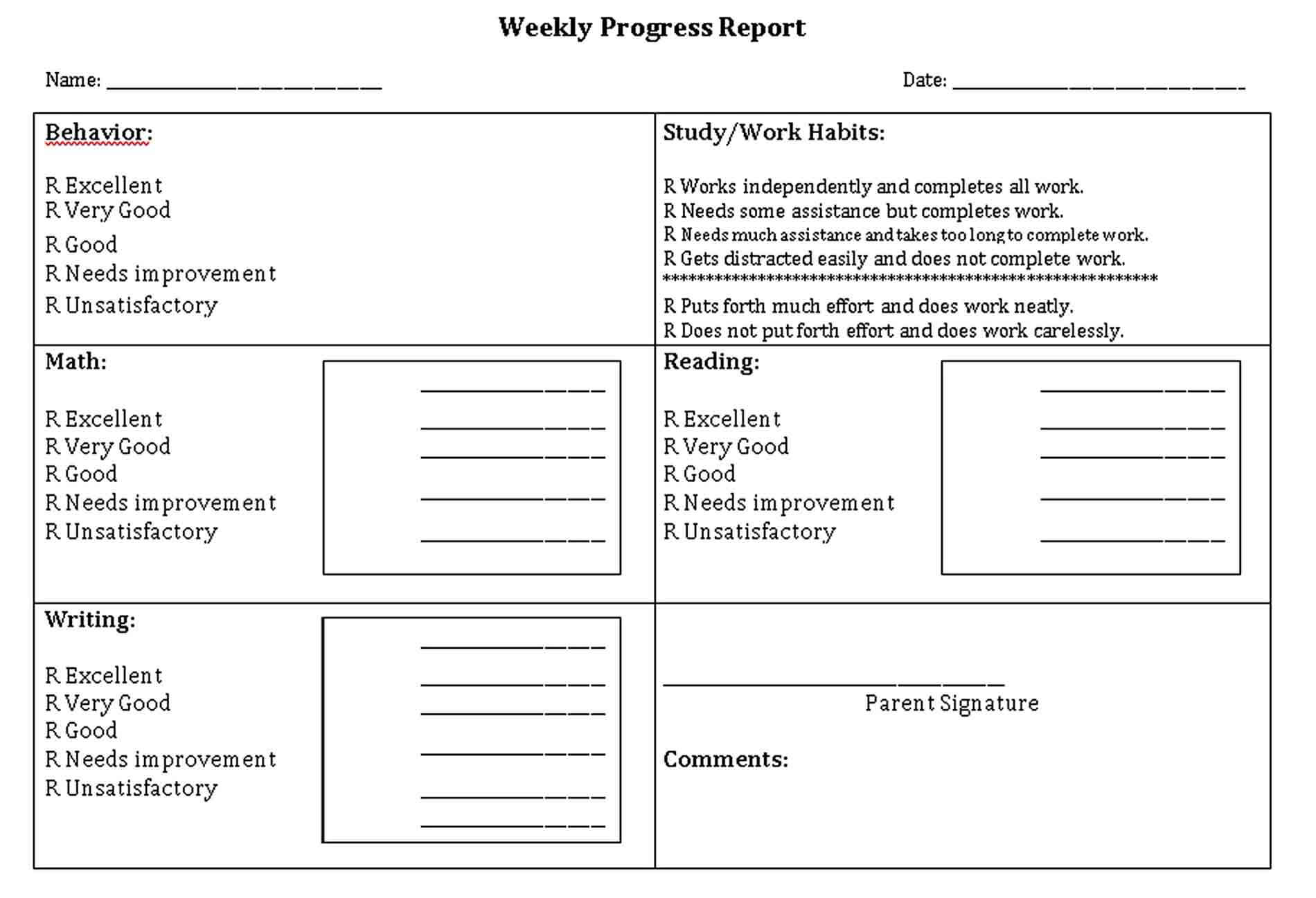 Weekly Student Behavior Report Template
